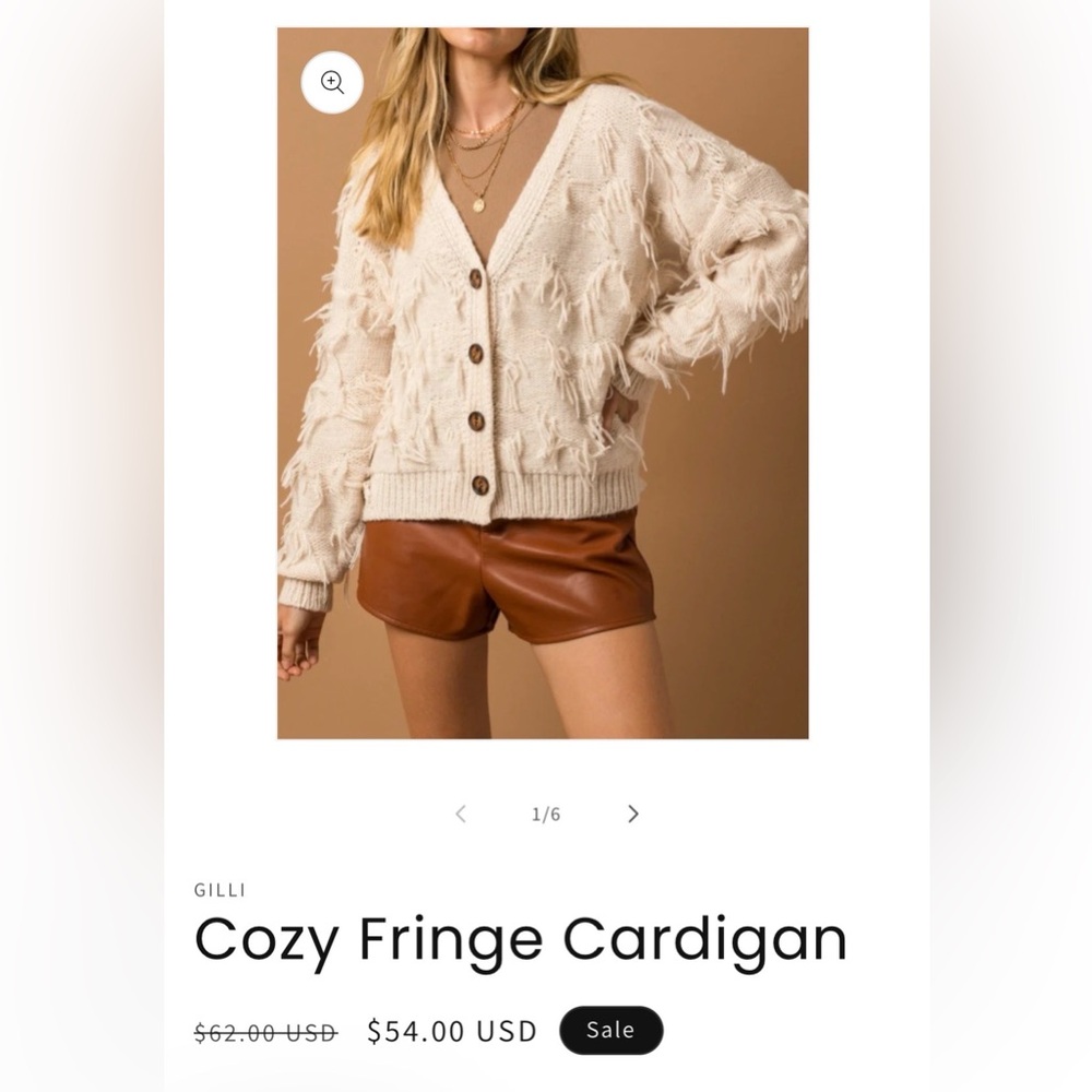 Gilli Cream Fringe V-Neck Button Cardigan